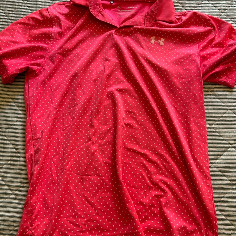 Under Armour Red and White Polo Shirt Moisture-Wicking Performance